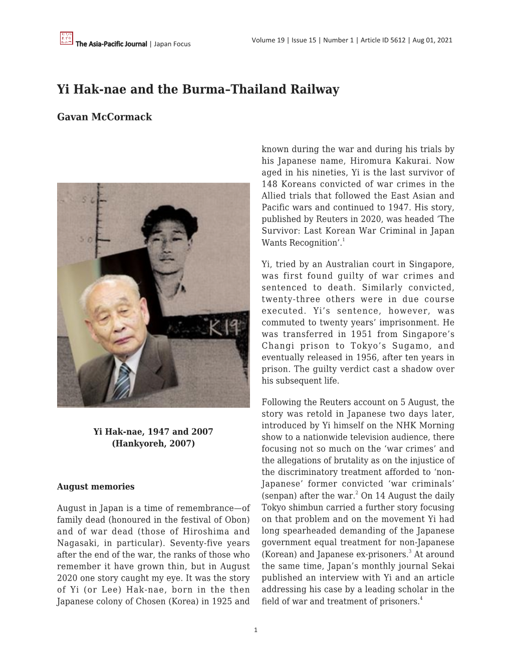 Yi Hak-Nae and the Burma–Thailand Railway