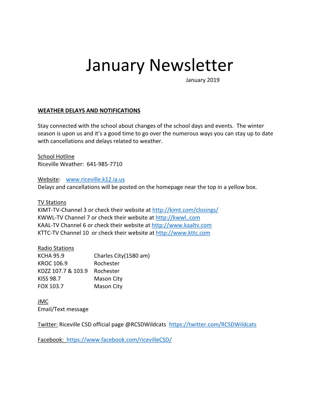 January 2019 School Newsletter