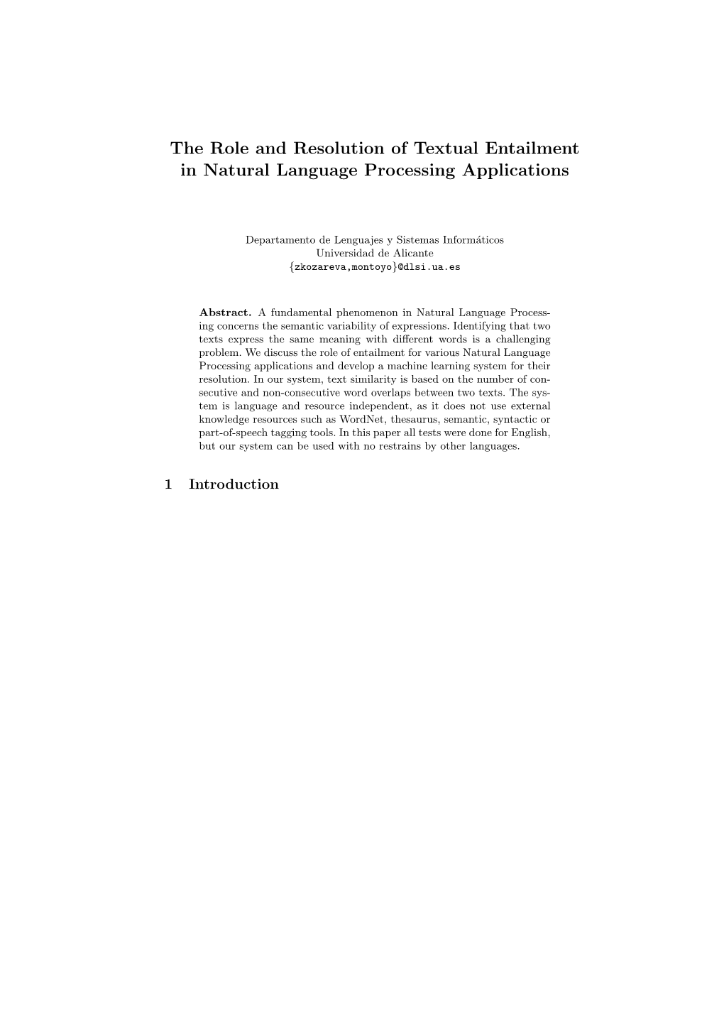 The Role and Resolution of Textual Entailment in Natural Language Processing Applications