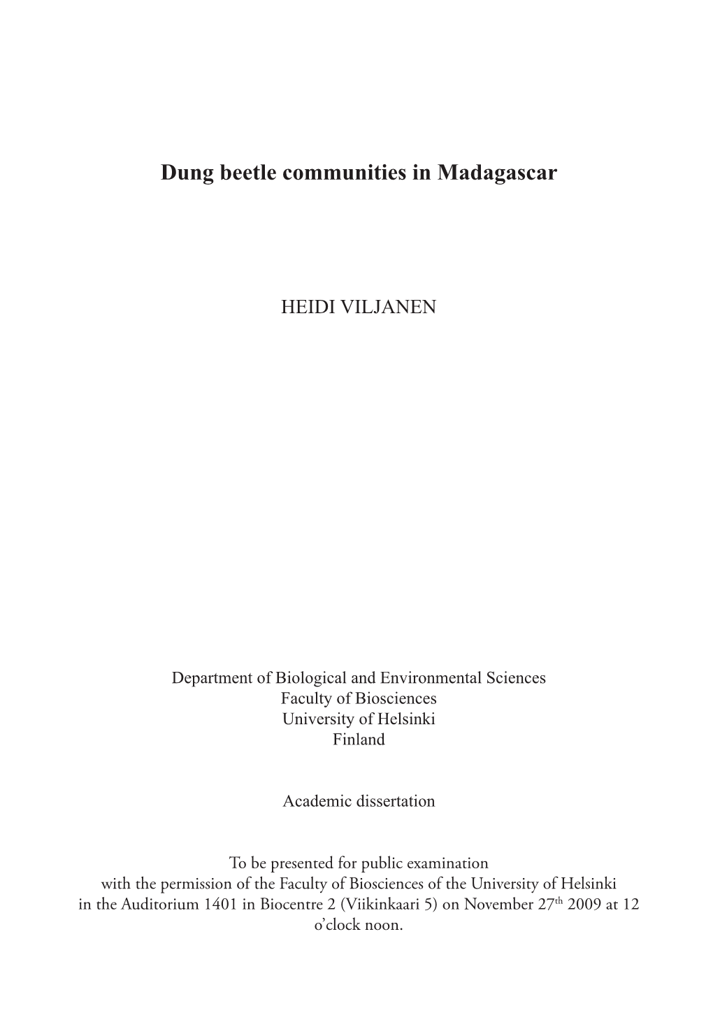 Dung Beetle Communities in Madagascar