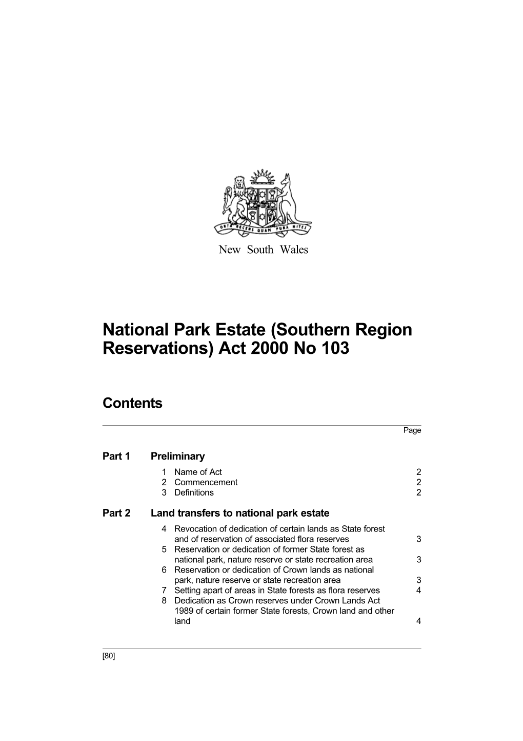 National Park Estate (Southern Region Reservations) Act 2000 No 103