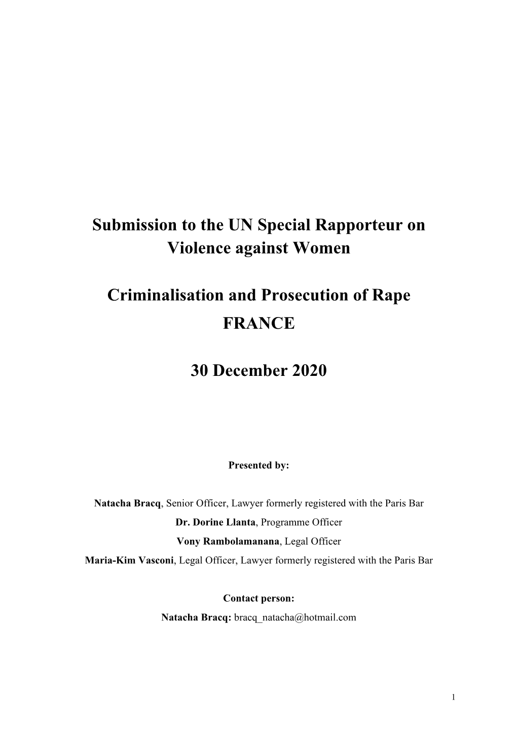 Submission to the UN Special Rapporteur on Violence Against Women