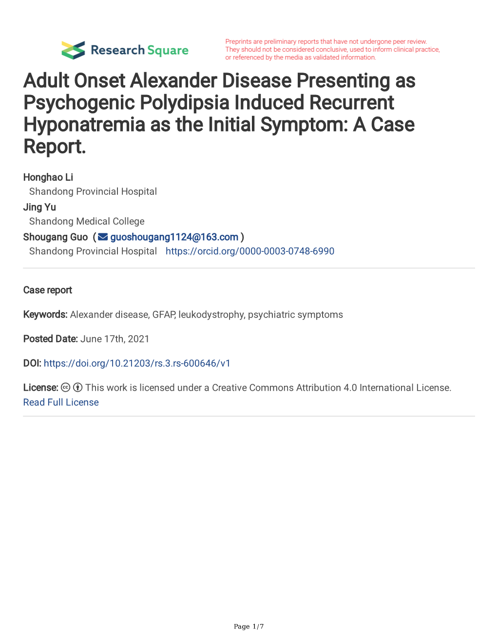 Adult Onset Alexander Disease Presenting As Psychogenic Polydipsia Induced Recurrent Hyponatremia As the Initial Symptom: a Case Report