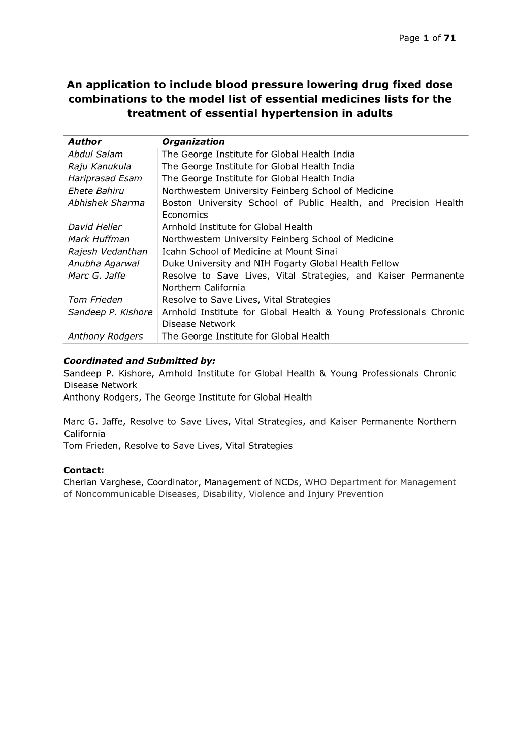 An Application to Include Blood Pressure Lowering Drug Fixed Dose