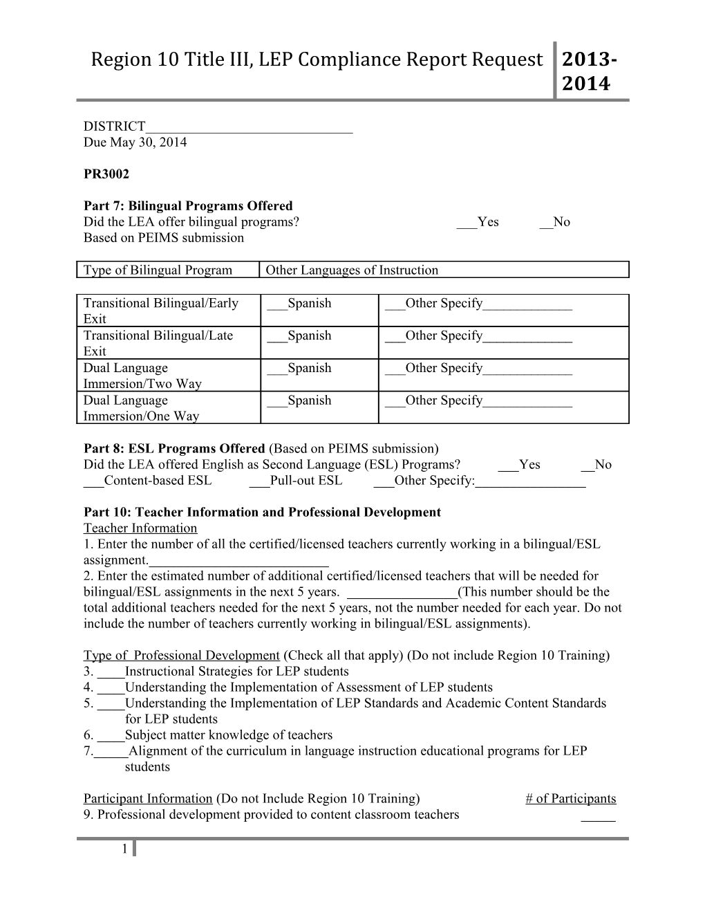 Region 10 Title III, Part A, Compliance Report