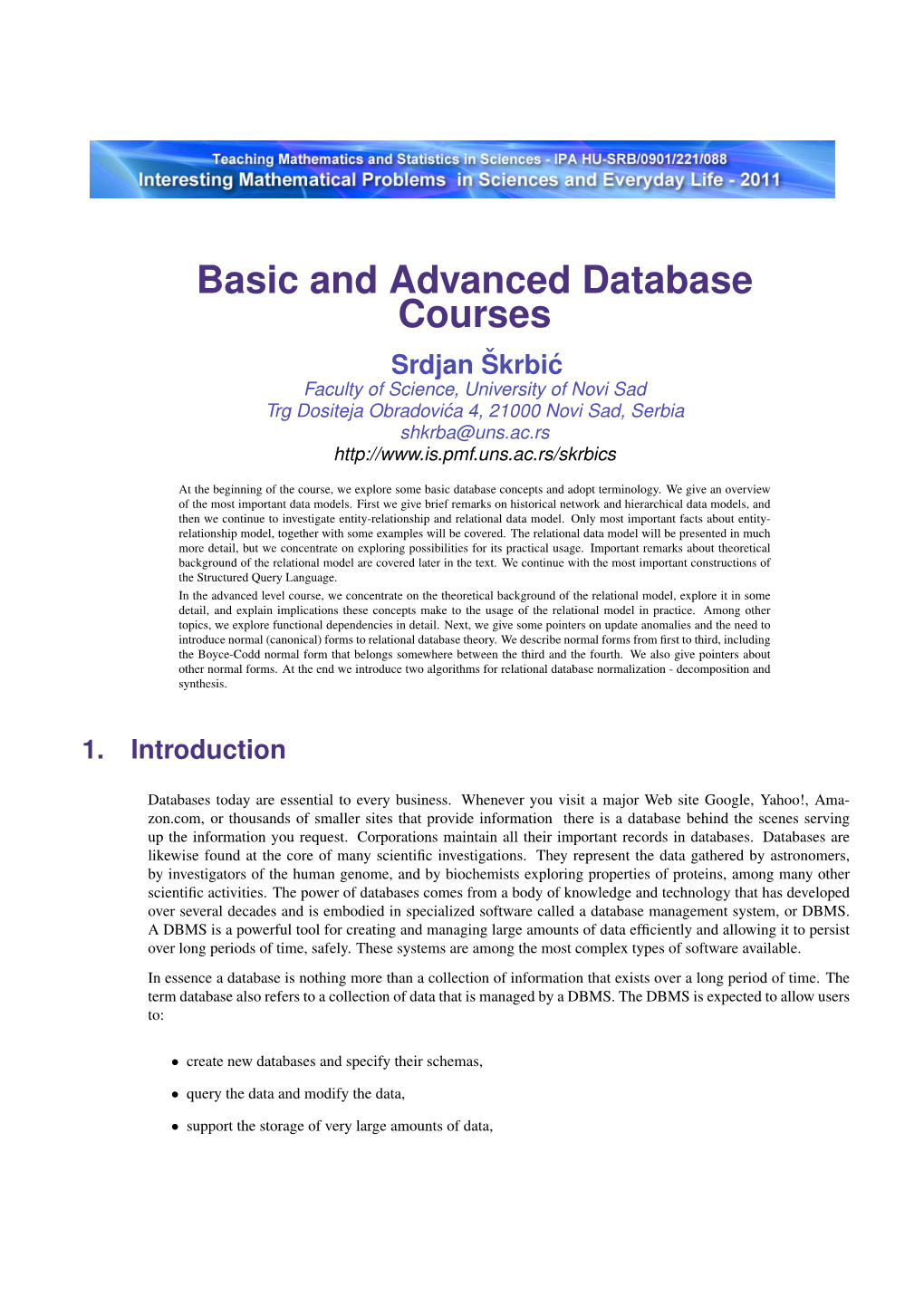 Basic and Advanced Database Courses