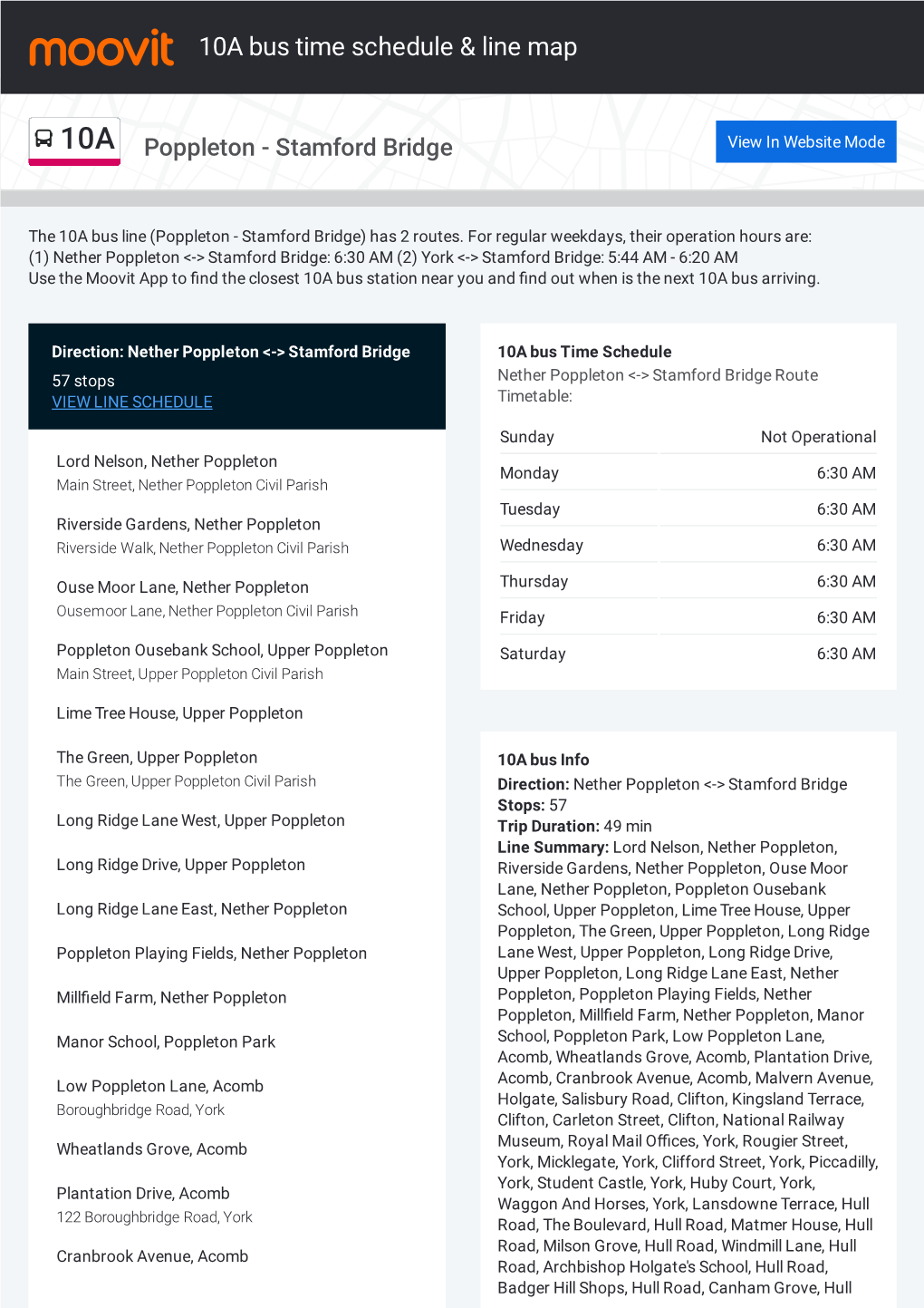 10A Bus Time Schedule & Line Route