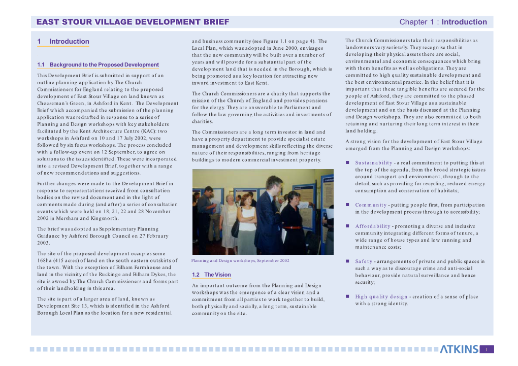 Chapter 1 : Introduction EAST STOUR VILLAGE DEVELOPMENT BRIEF