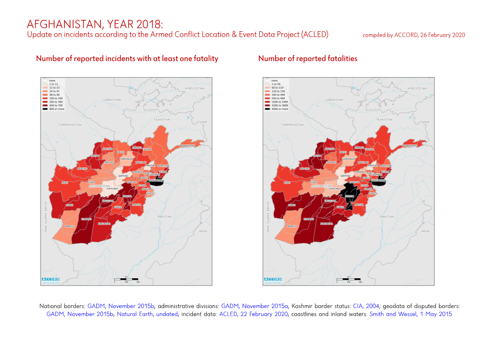 AFGHANISTAN, YEAR 2018: Update on Incidents According to the Armed Conflict Location & Event Data Project (ACLED) Compiled by ACCORD, 26 February 2020