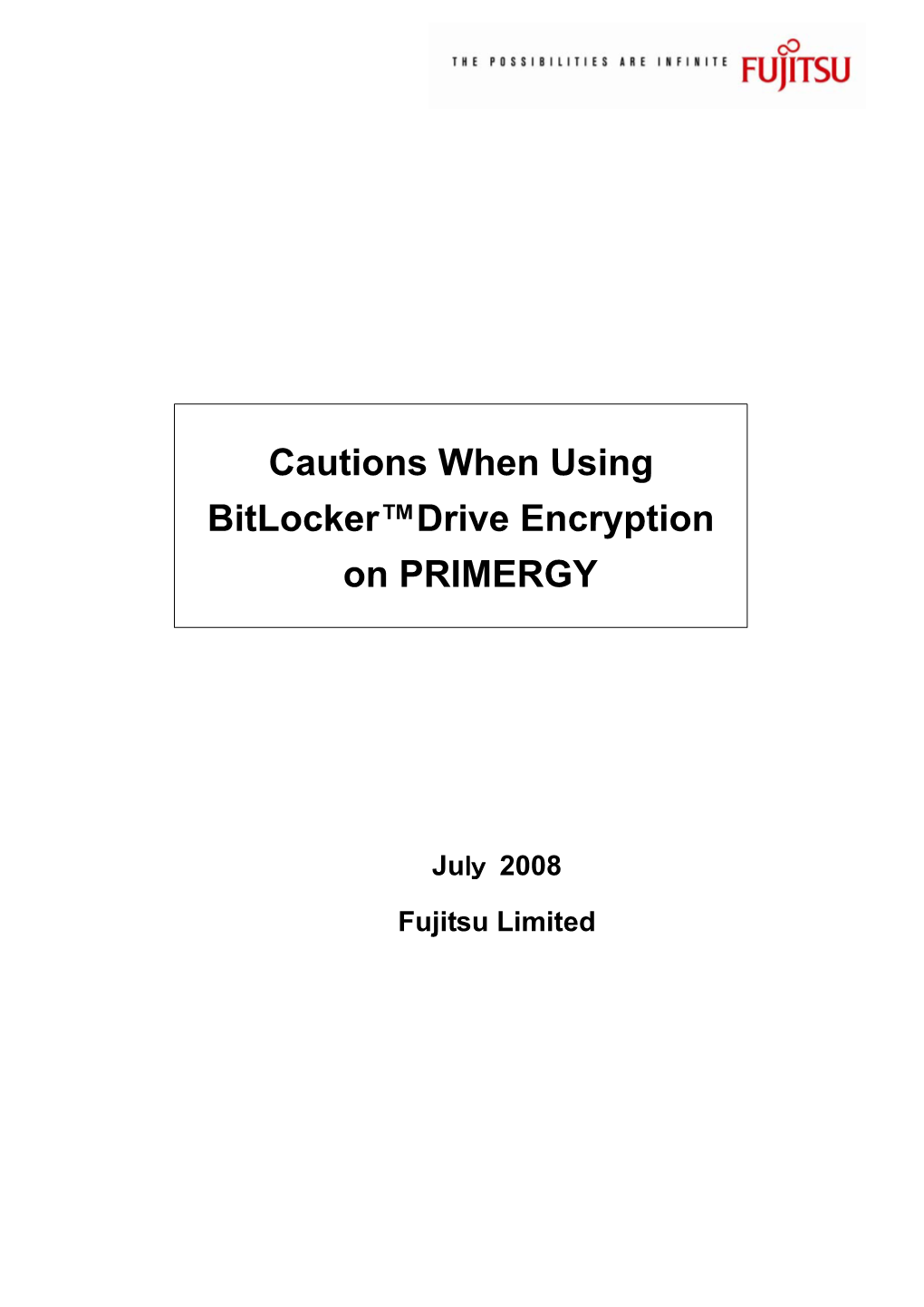 Cautions When Using Bitlocker™Drive Encryption on PRIMERGY