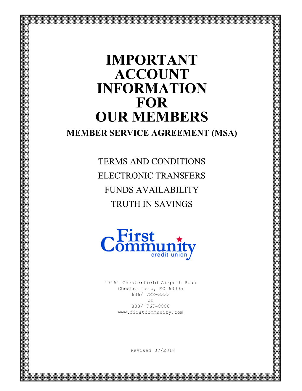 Important Account Information for Our Members Member Service Agreement (Msa)