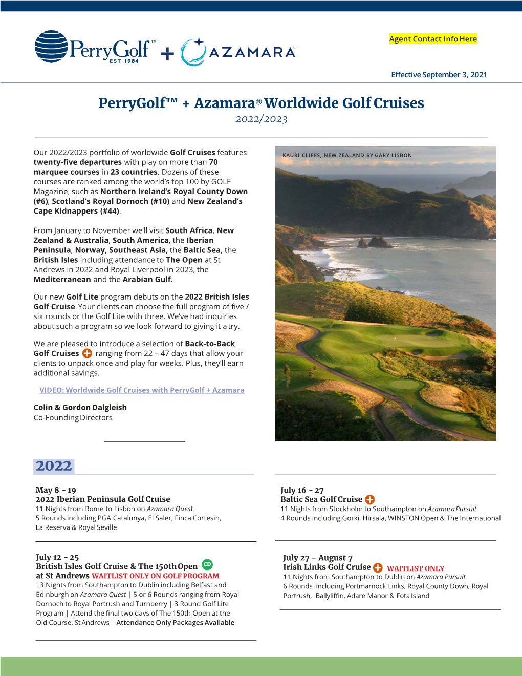 Perrygolf™ + Azamara® Worldwide Golf Cruises 2022/2023