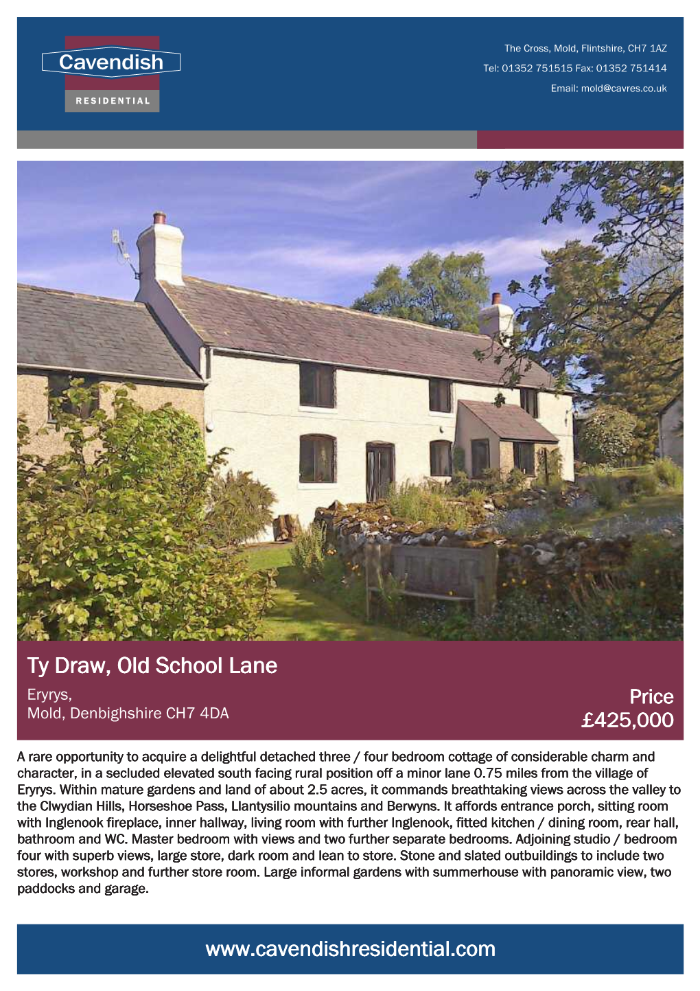 Ty Draw, Old School Lane Eryrys, Price Mold, Denbighshire CH7 4DA £425,000