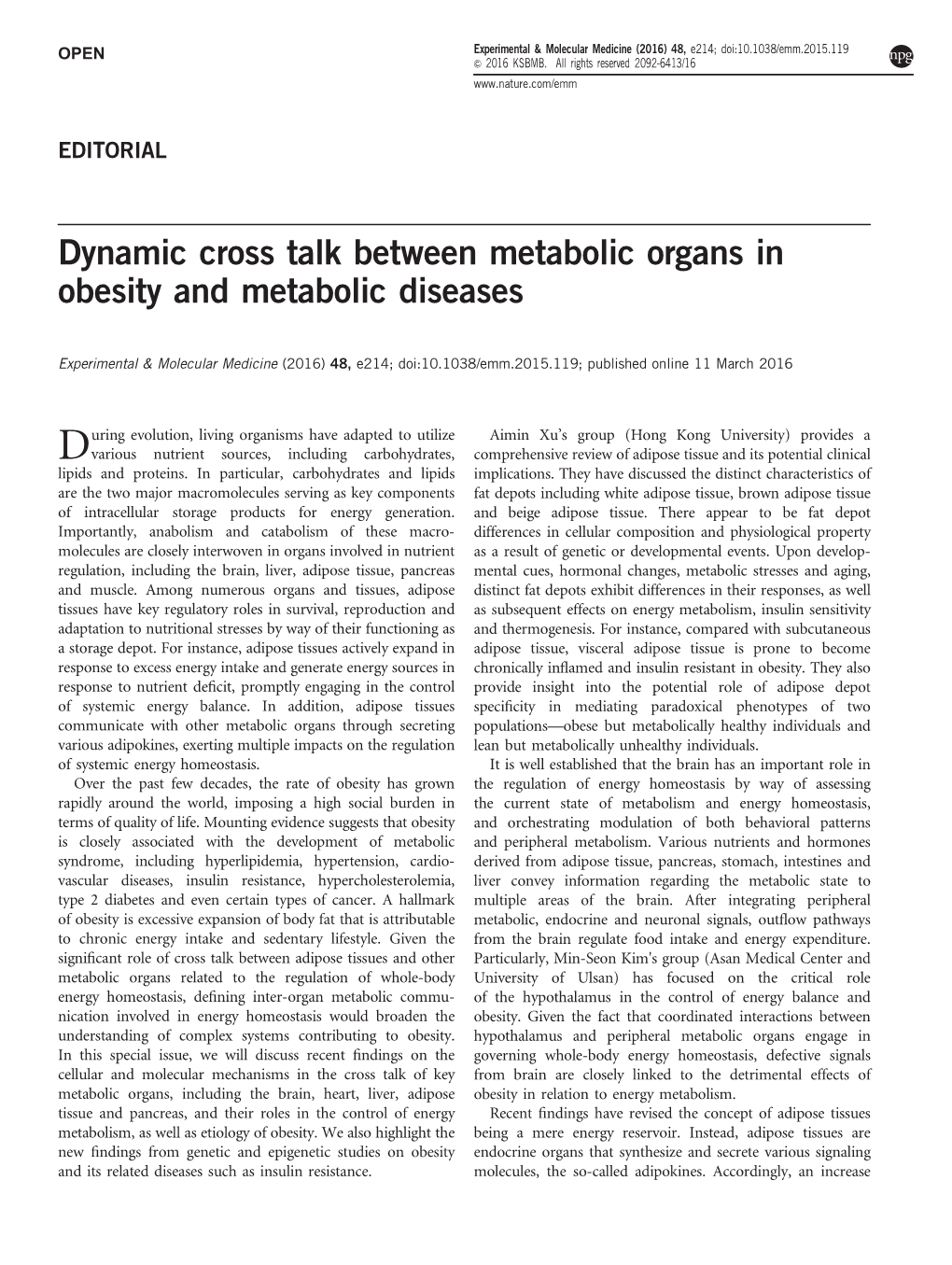 Dynamic Cross Talk Between Metabolic Organs in Obesity and Metabolic Diseases