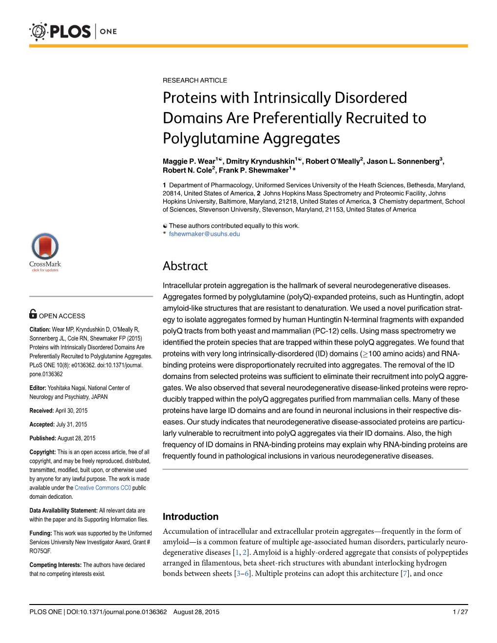 Proteins with Intrinsically Disordered Domains Are Preferentially Recruited to Polyglutamine Aggregates