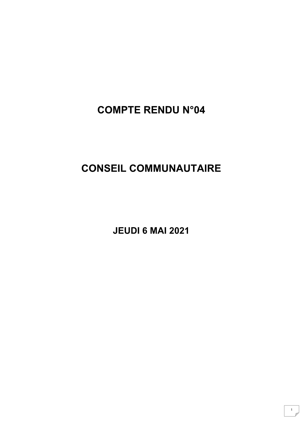 Compte Rendu N°04 Conseil Communautaire