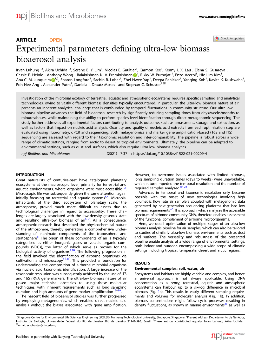 Experimental Parameters Defining Ultra-Low Biomass Bioaerosol Analysis