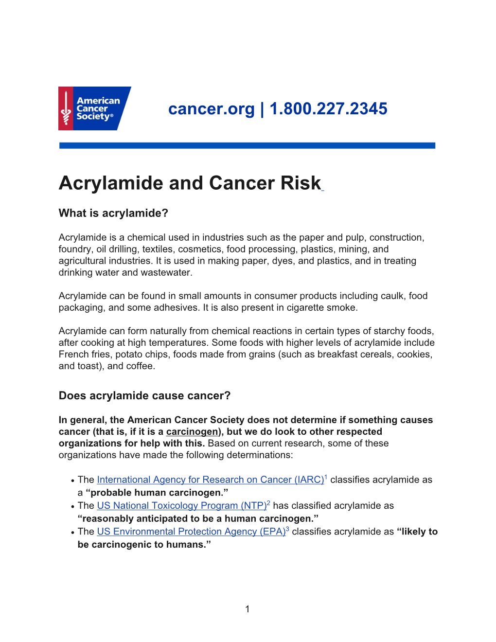 Acrylamide and Cancer Risk