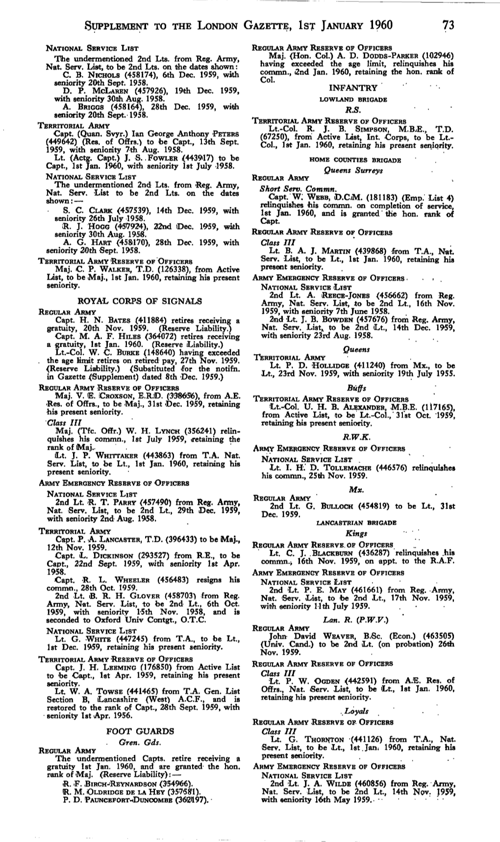 Supplement to the London Gazette, Ist January 1960 73
