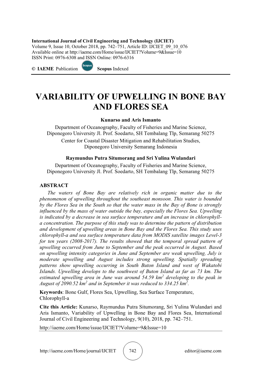 Variability of Upwelling in Bone Bay and Flores Sea