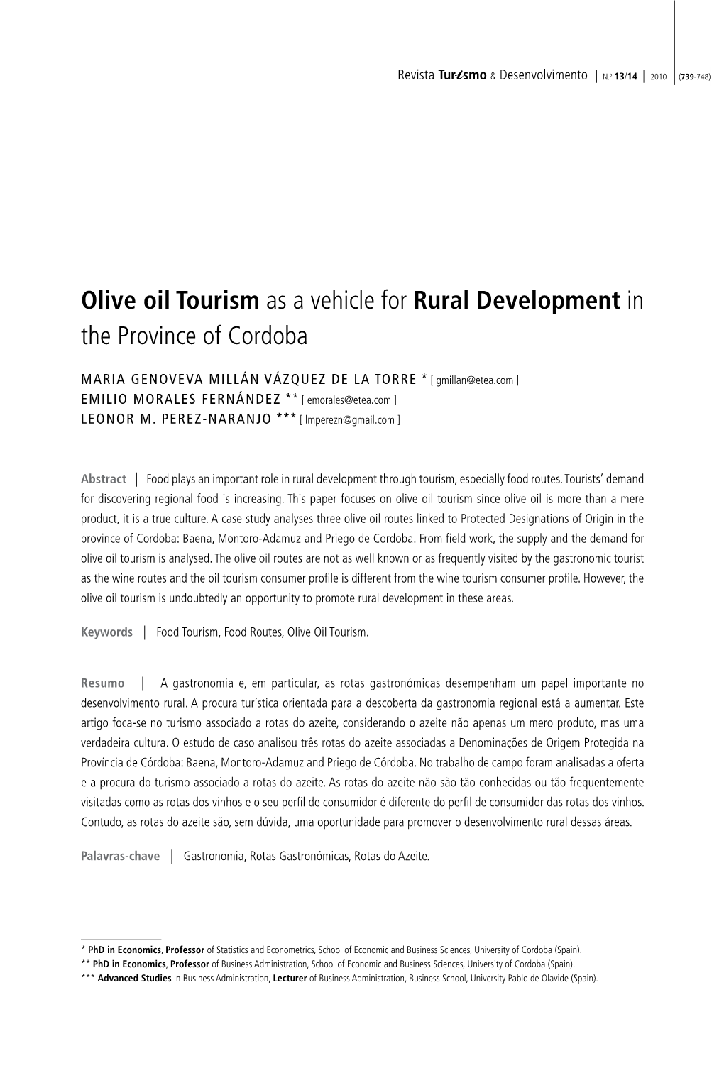 Olive Oil Tourism As a Vehicle for Rural Development in the Province of Cordoba