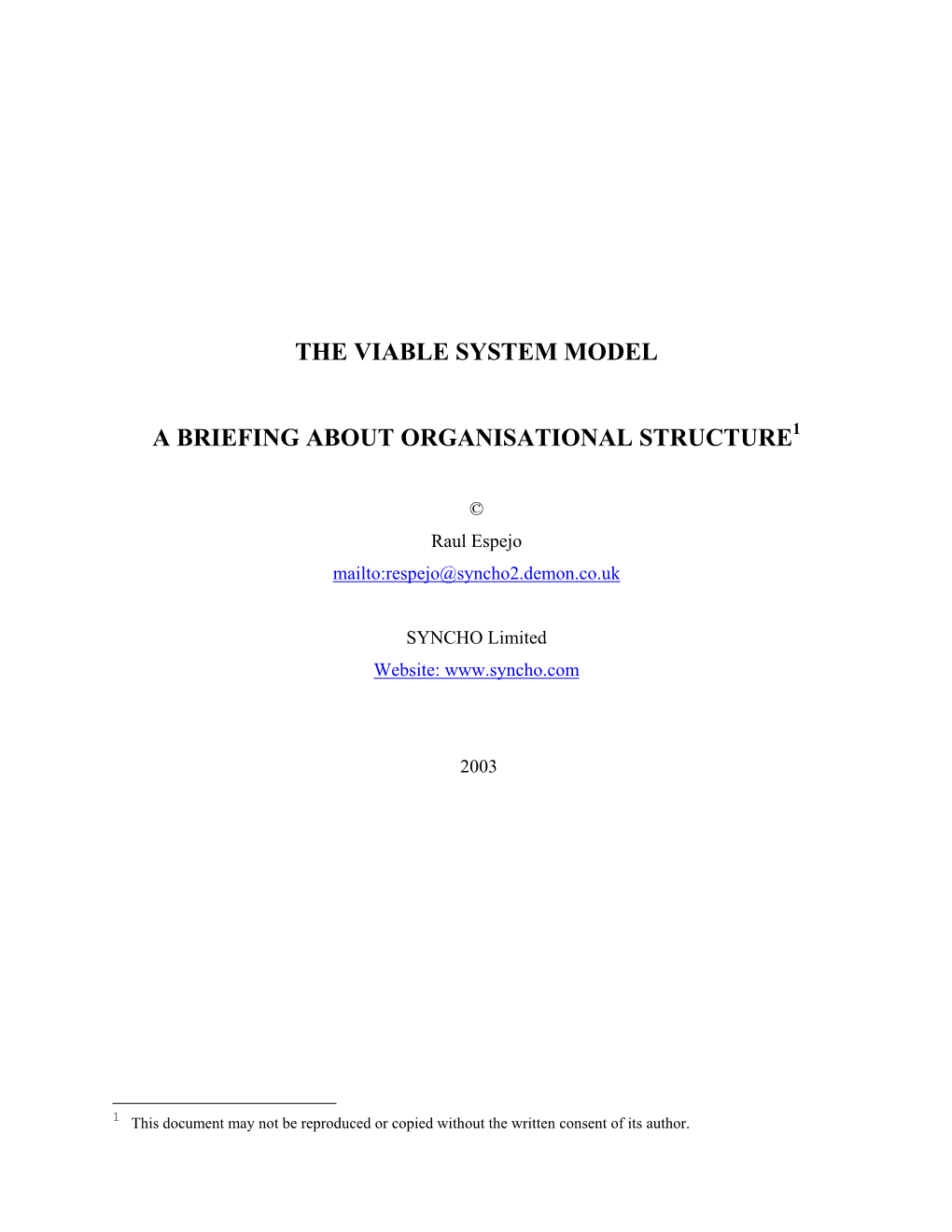 Introduction to the Viable System Model