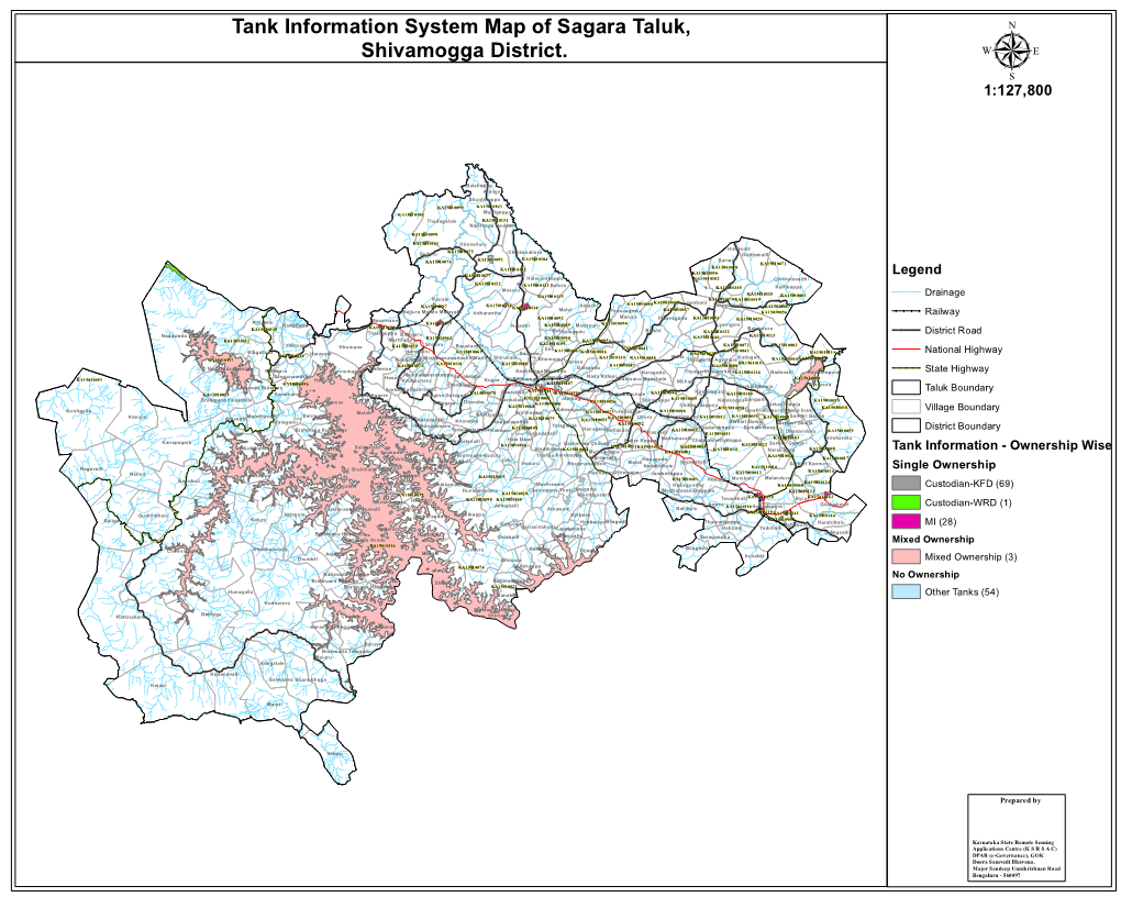 Tank Information System Map of Sagara Taluk, Shivamogga District. Μ 1:127,800