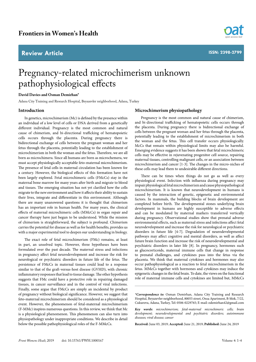 Pregnancy-Related Microchimerism Unknown Pathophysiological Effects