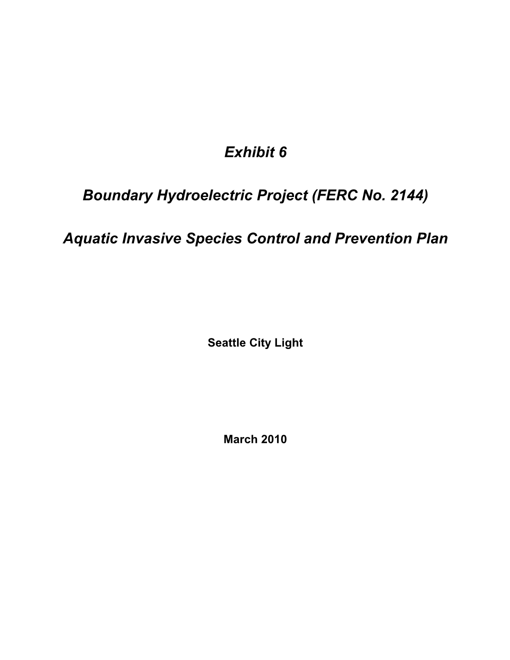 Aquatic Invasive Species Control and Prevention Plan