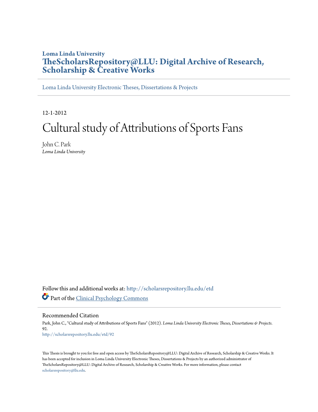 Cultural Study of Attributions of Sports Fans John C