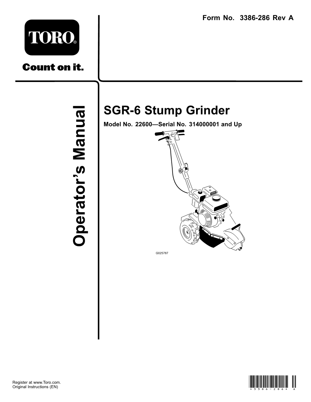SGR-6 Stump Grinder Model No
