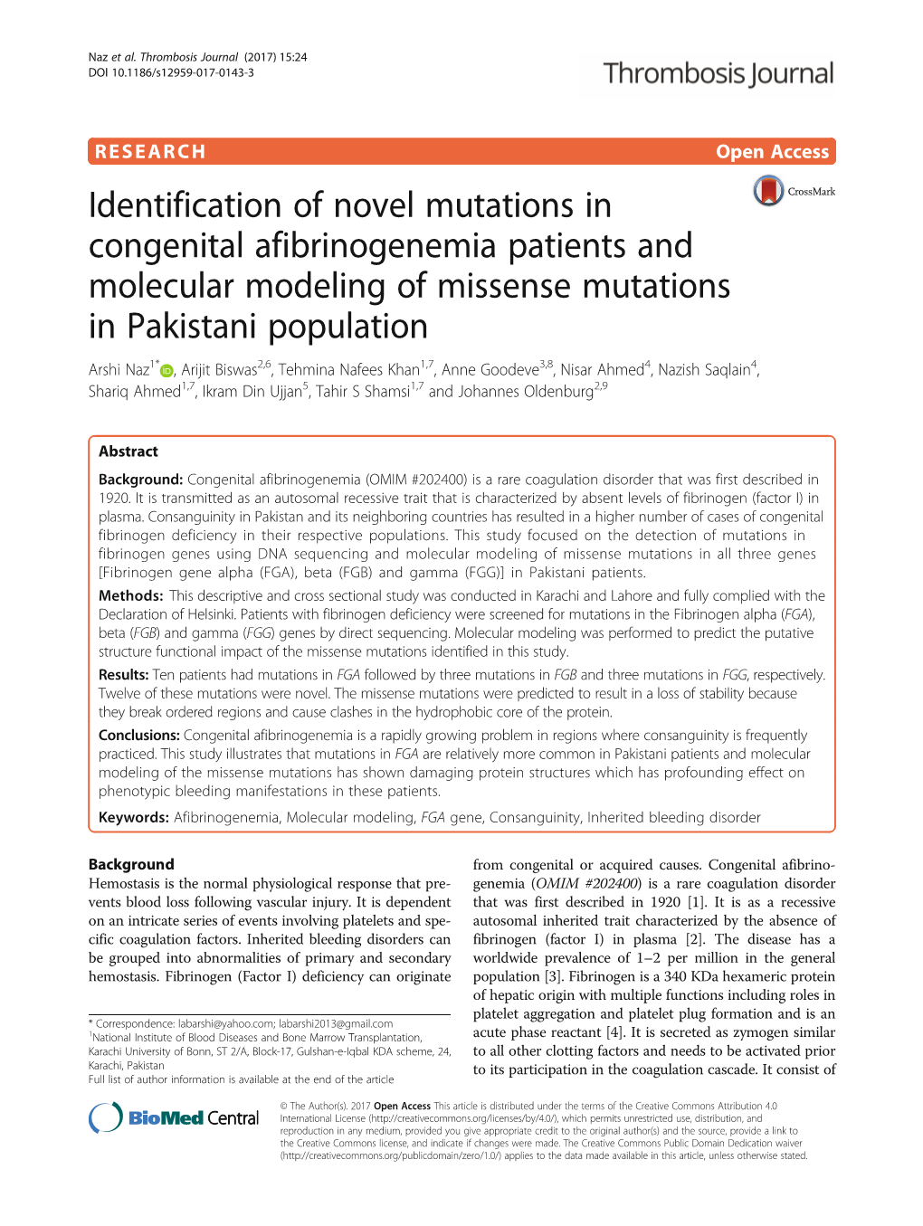 Identification of Novel Mutations in Congenital Afibrinogenemia Patients