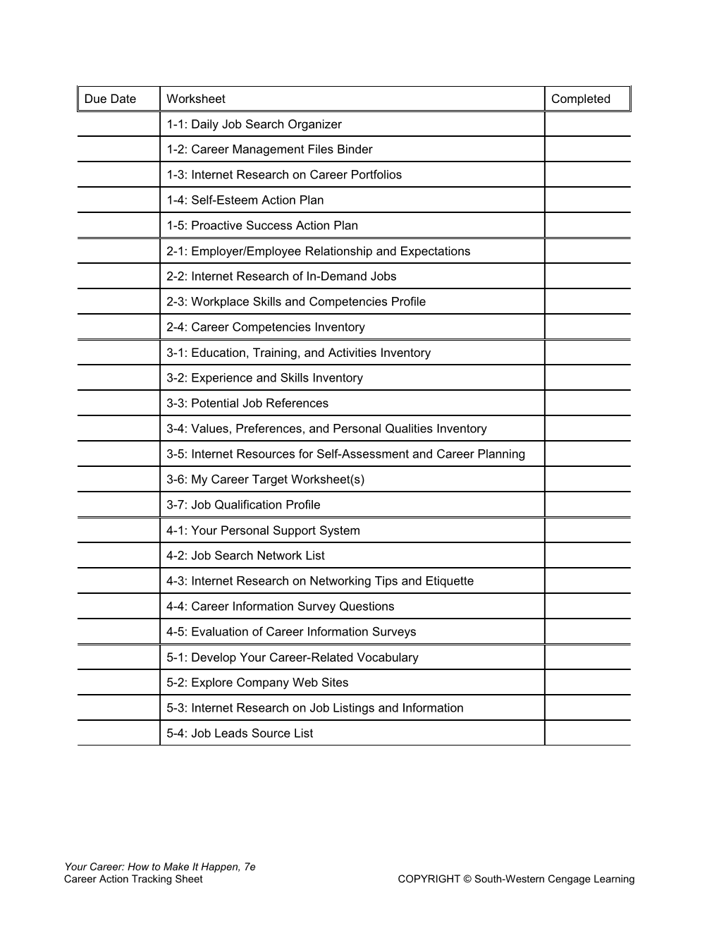 Career Action Tracking Sheet