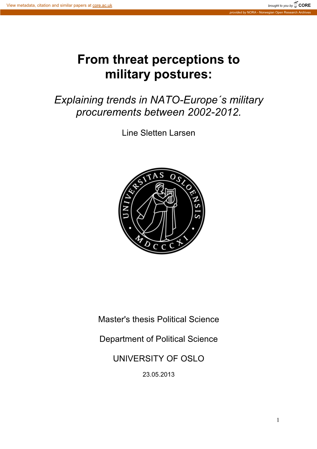 From Threat Perceptions to Military Postures