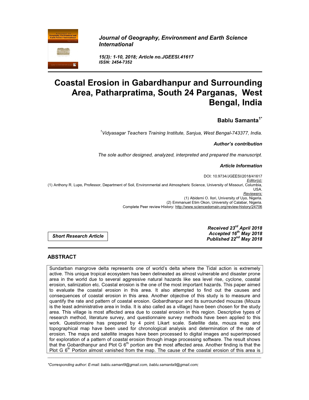 Coastal Erosion in Gabardhanpur and Surrounding Area, Patharpratima, South 24 Parganas, West Bengal, India