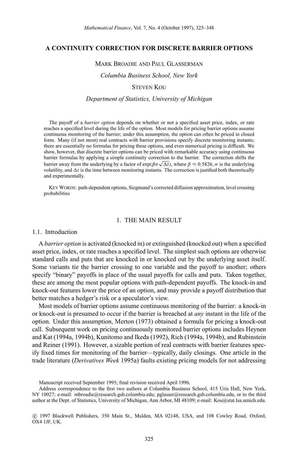 A Continuity Correction for the Discrete Barrier Options