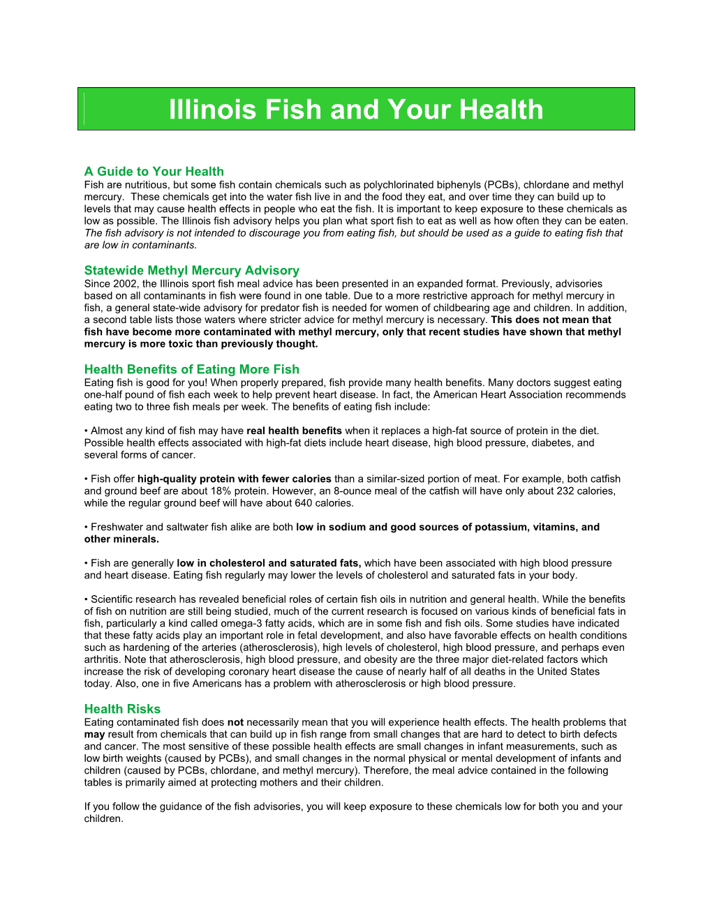 ILLINOIS FISH and YOUR HEALTH Illinois Fish and Your Health