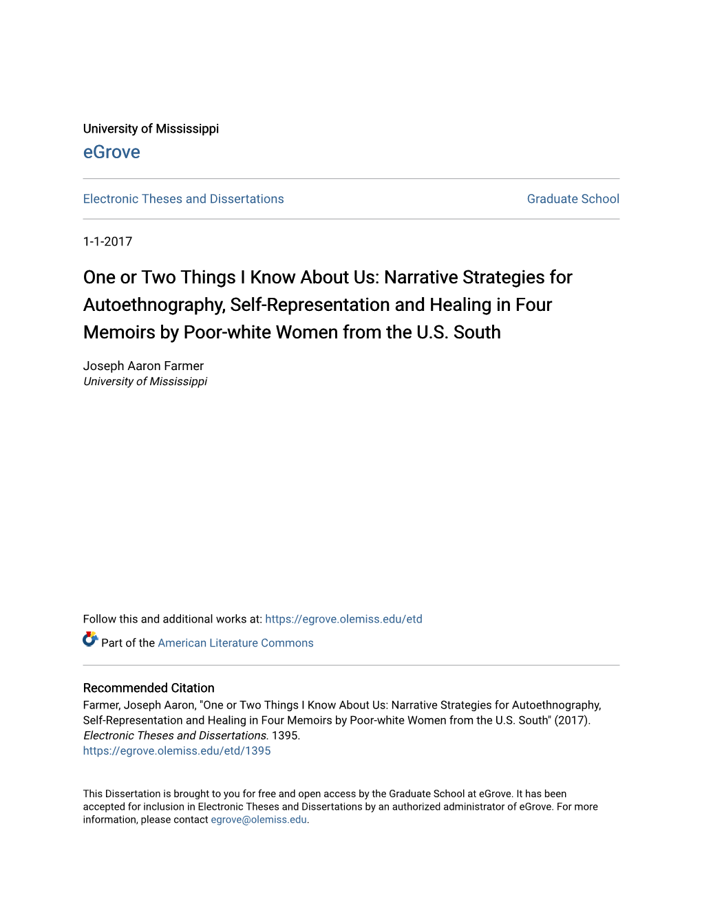 One Or Two Things I Know About Us: Narrative Strategies for Autoethnography, Self-Representation and Healing in Four Memoirs by Poor-White Women from the U.S