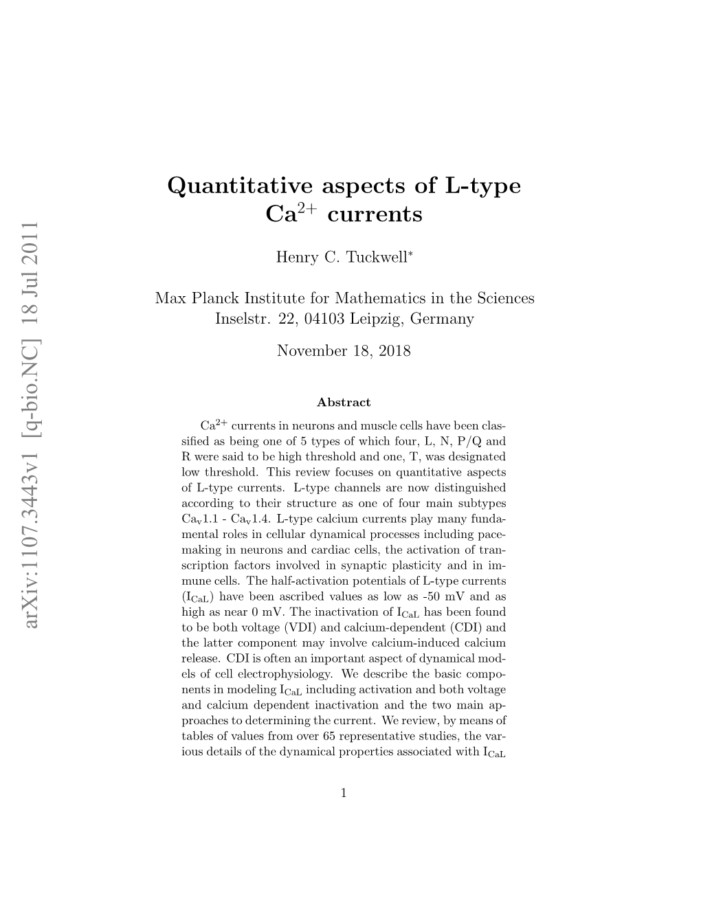 18 Jul 2011 Quantitative Aspects of L-Type Ca Currents