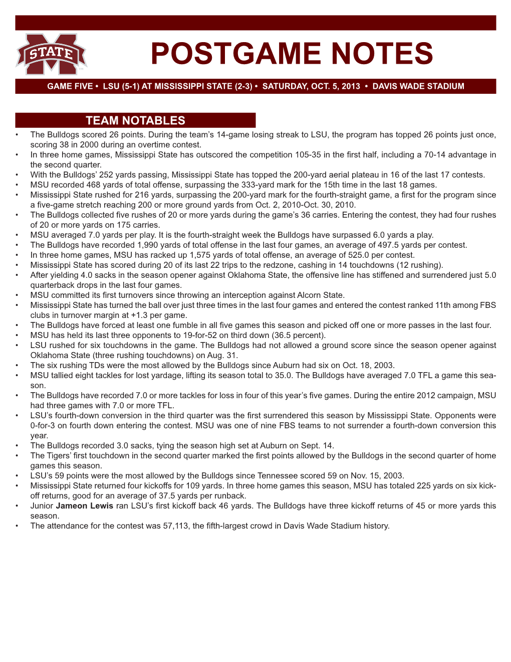 Postgame Notes