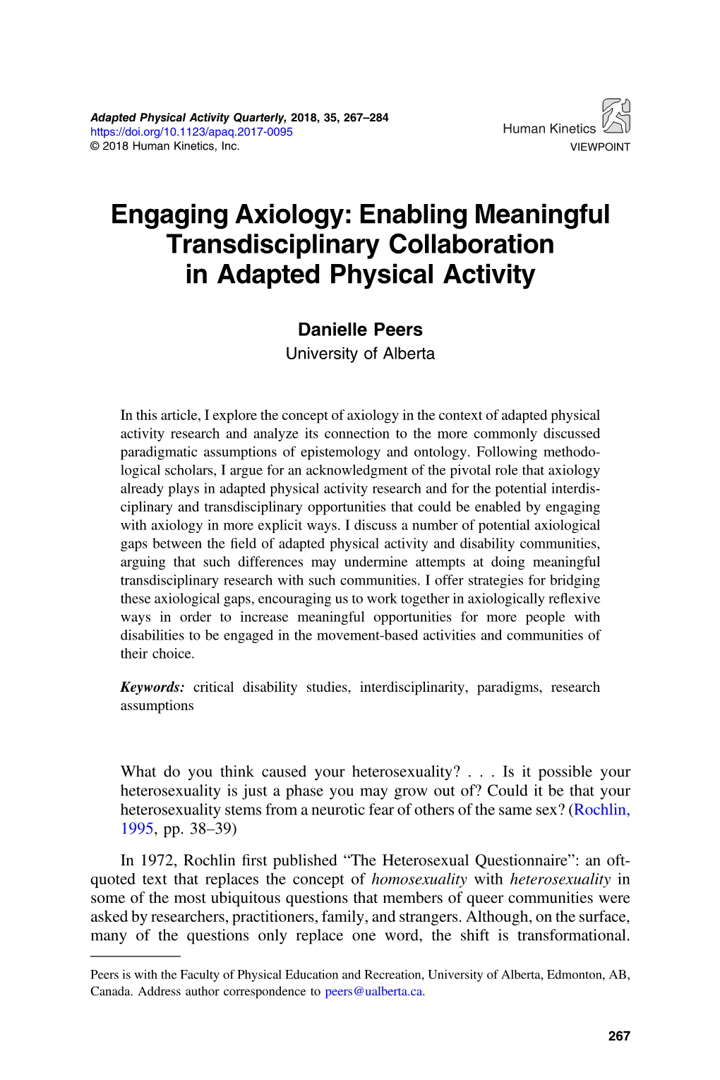 Engaging Axiology: Enabling Meaningful Transdisciplinary Collaboration in Adapted Physical Activity