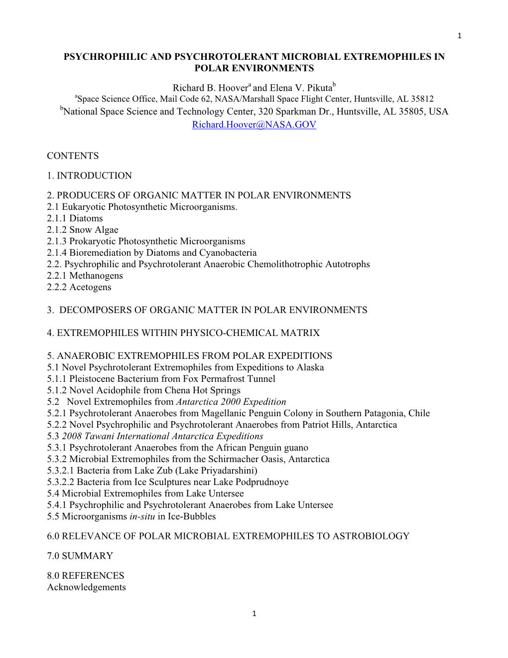 PSYCHROPHILIC and PSYCHROTOLERANT MICROBIAL EXTREMOPHILES in POLAR ENVIRONMENTS Richard B