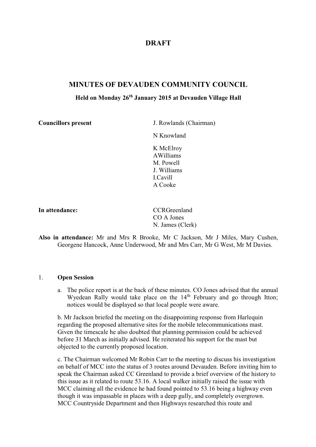 Draft Minutes of Devauden Community Council