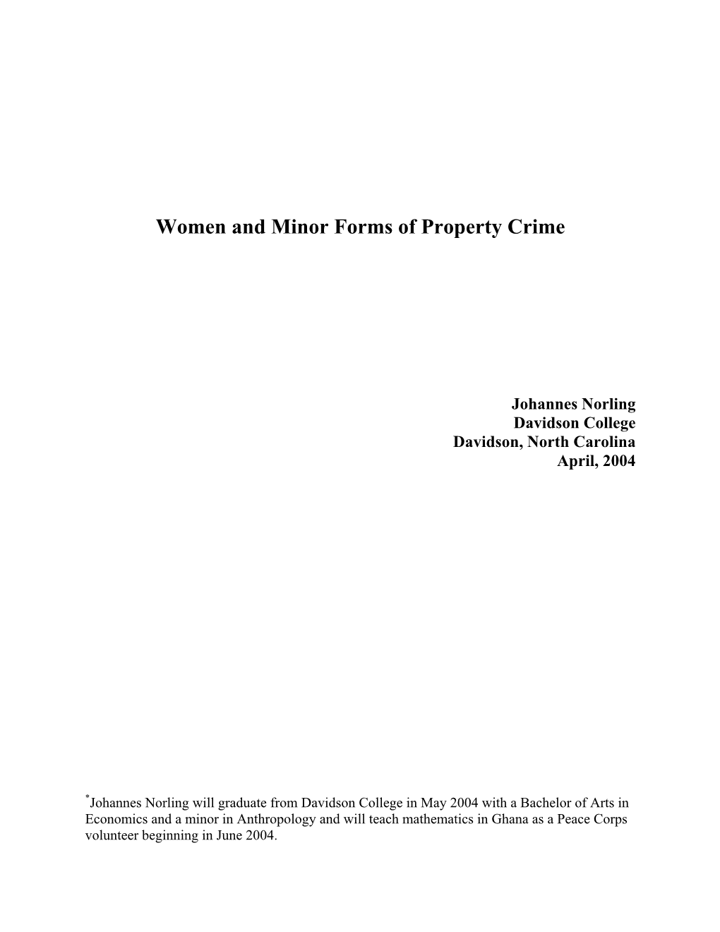 Women and Minor Forms of Property Crime