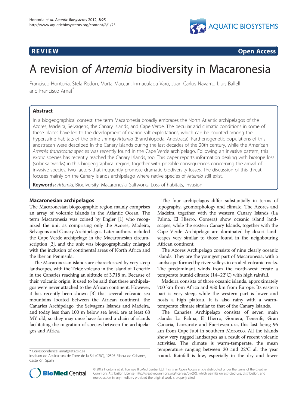 A Revision of Artemia Biodiversity In