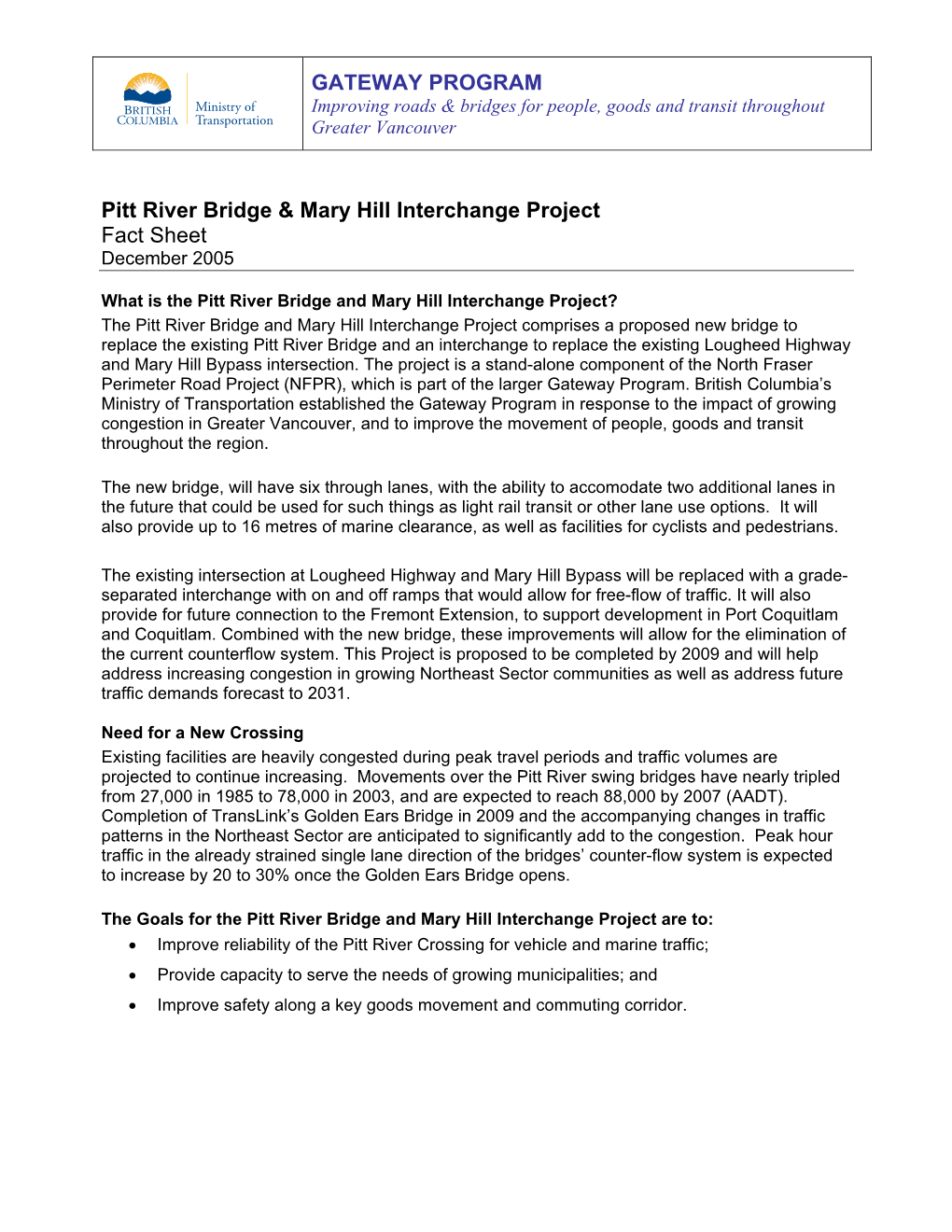 Pitt River Bridge & Mary Hill Interchange Project