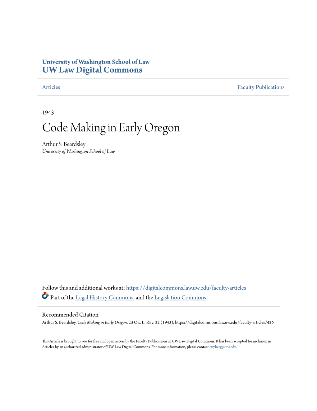 Code Making in Early Oregon Arthur S