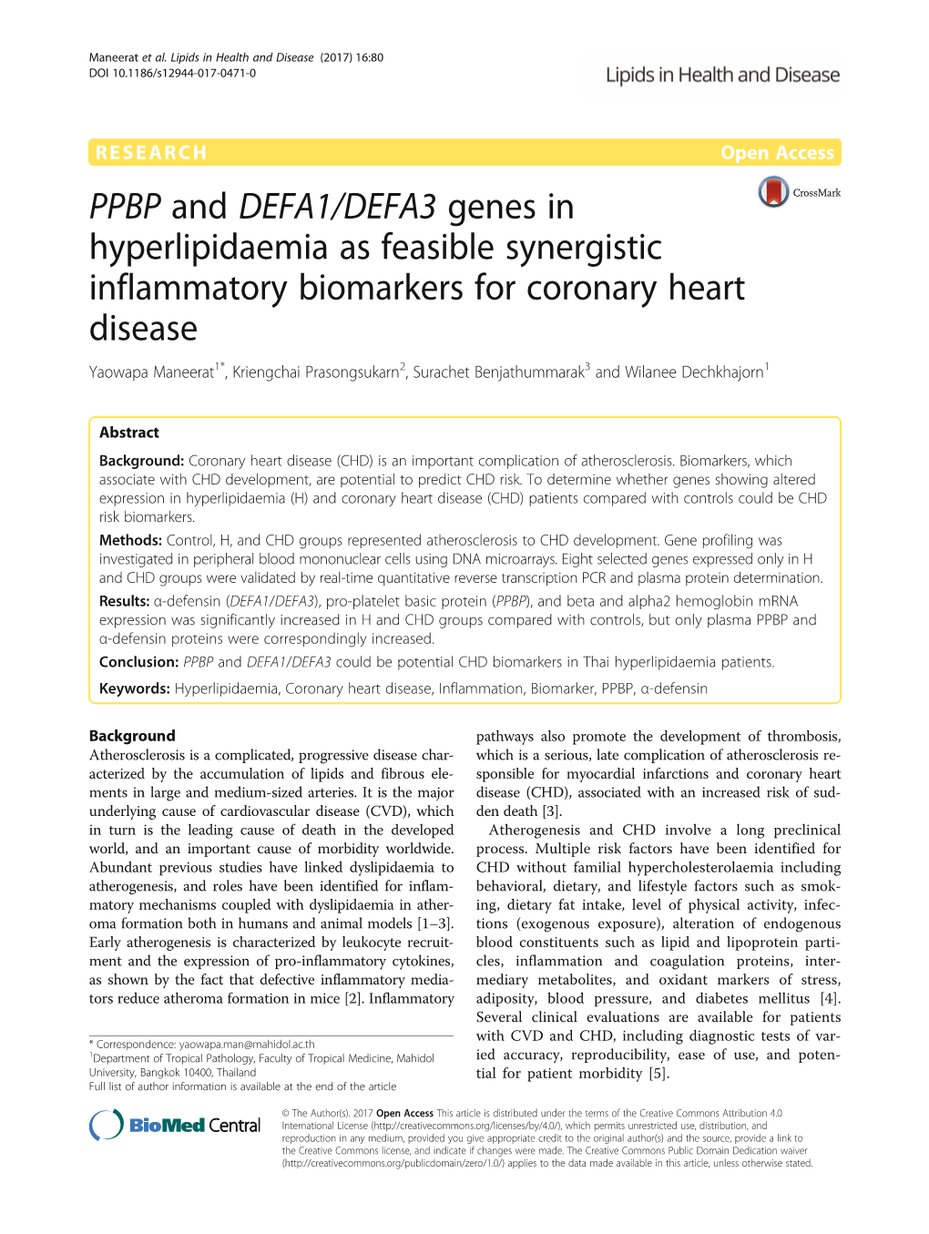 PPBP and DEFA1/DEFA3 Genes in Hyperlipidaemia As Feasible