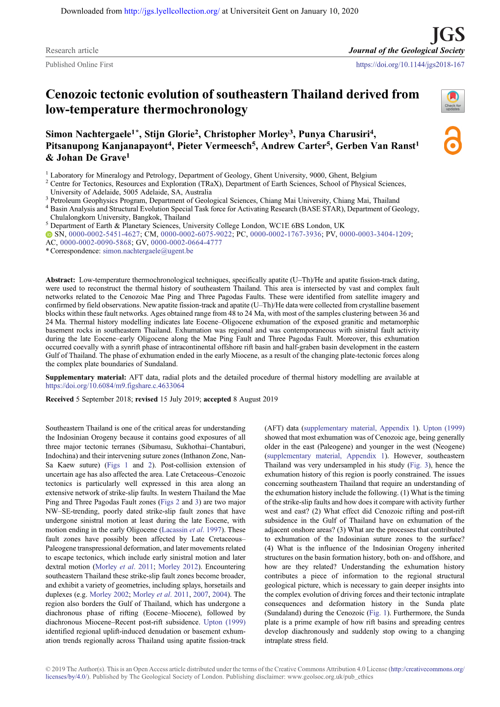 Cenozoic Tectonic Evolution of Southeastern Thailand Derived from Low-Temperature Thermochronology