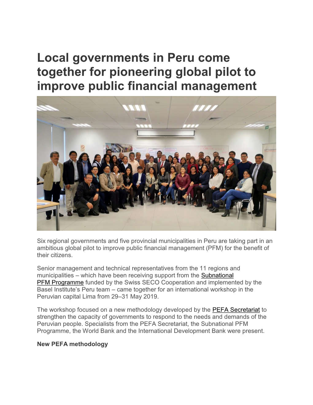 Local Governments in Peru Come Together for Pioneering Global Pilot to Improve Public Financial Management